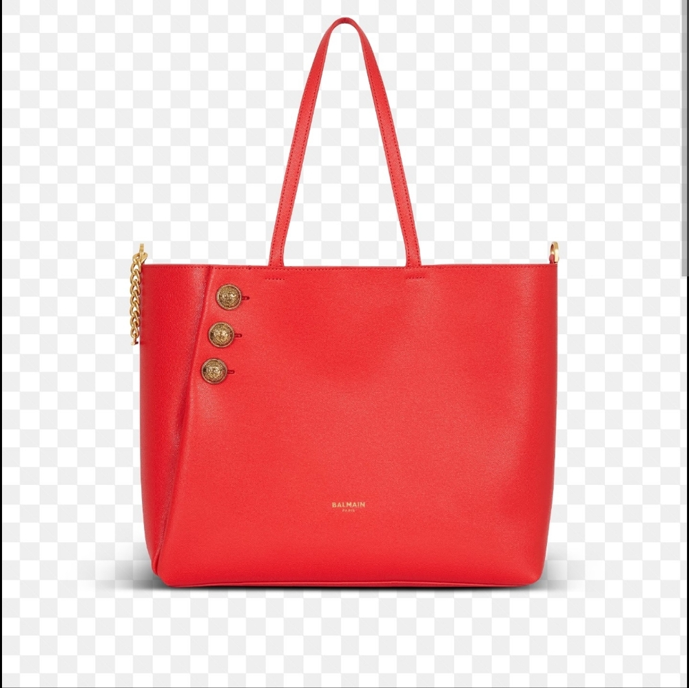 Balmain Emblème grained calfskin tote bag Red